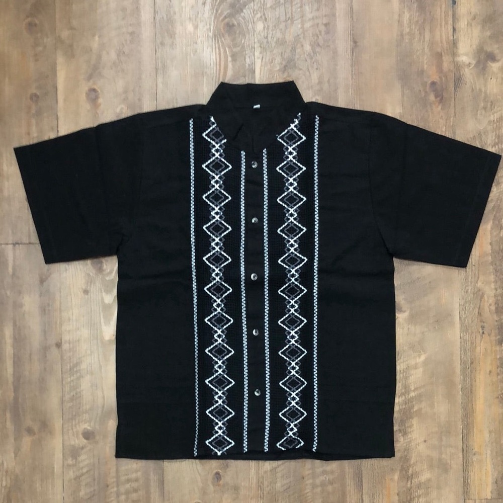 Men’s Black Guayabera Mayan Style